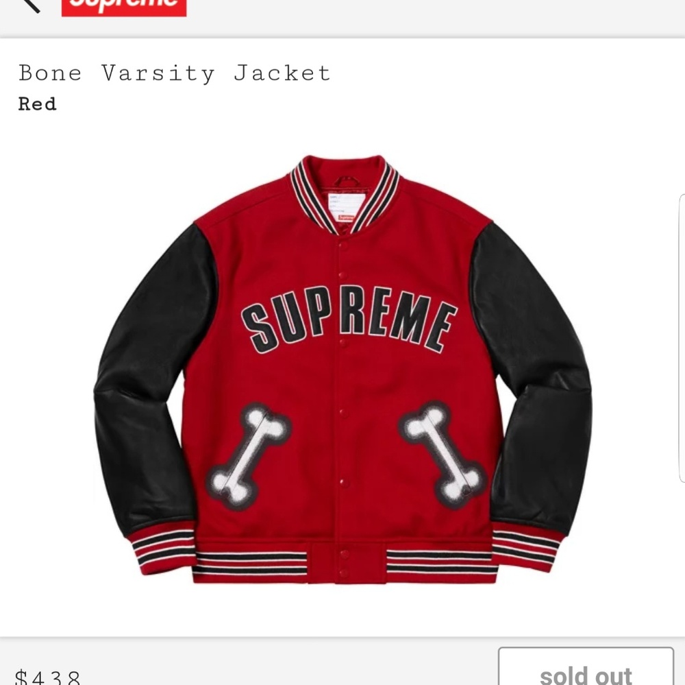 supreme bone varsity jacket (red(